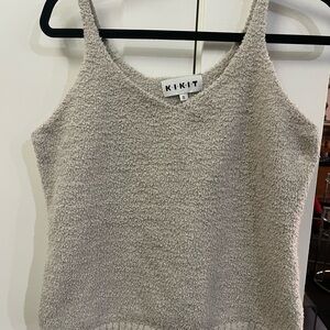 Kikit Women's Soft Gray Tank Top Sherpa Teddy size small stretch neutral cozy
